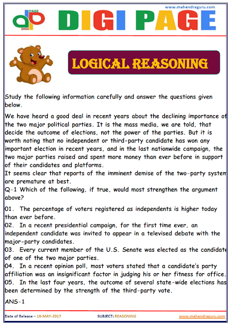  DP | LOGICAL REASONING | 18 - MAY - 17 | IMPORTANT FOR SBI PO  