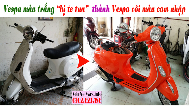 Tân trang sửa chữa sơn xe Piaggio Vespa bị sự cố tai nạn 