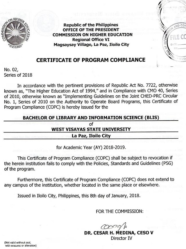 West Visayas State University to open Bachelor of Library and Information Science (BLIS) course this 2018