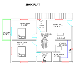 2BHK building line plan  with original autocad  file 