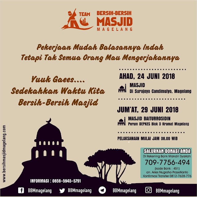Bergabunglah dalam Aksi Bersih-bersih Masjid Nurul Islam Karen, Surojoyo, Candimulyo Kabupaten Magelang