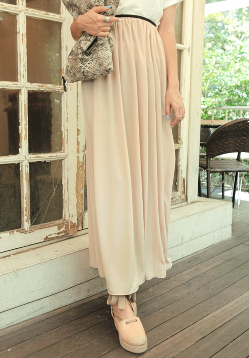 Banded Waist Long Skirt