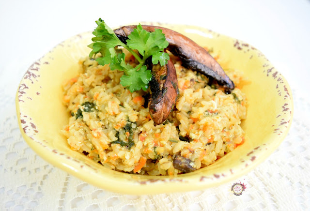 Arroz integral con verduras y portobello