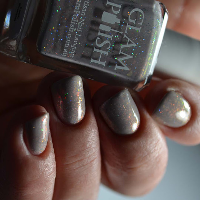 grey shimmer nail polish swatch low light