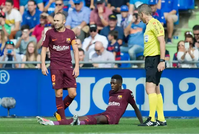 Less than a month after making his £135 million ($183 million) move to Barcelona, Ousmane Dembele looks set to be sidelined for 16 weeks after reportedly rupturing a tendon in his thigh.  Dembele, 20, became Barcelona’s most expensive signing on August 25 when he moved to the Camp Nou from Borussia Dortmund.  The Frenchman was seen as Neymar’s replacement following his £198 million ($268 million) world-record transfer to Paris Saint-Germain this summer.