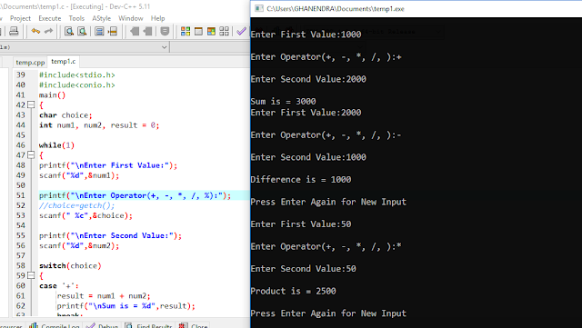 Simple Calculator Using Switch Case in C