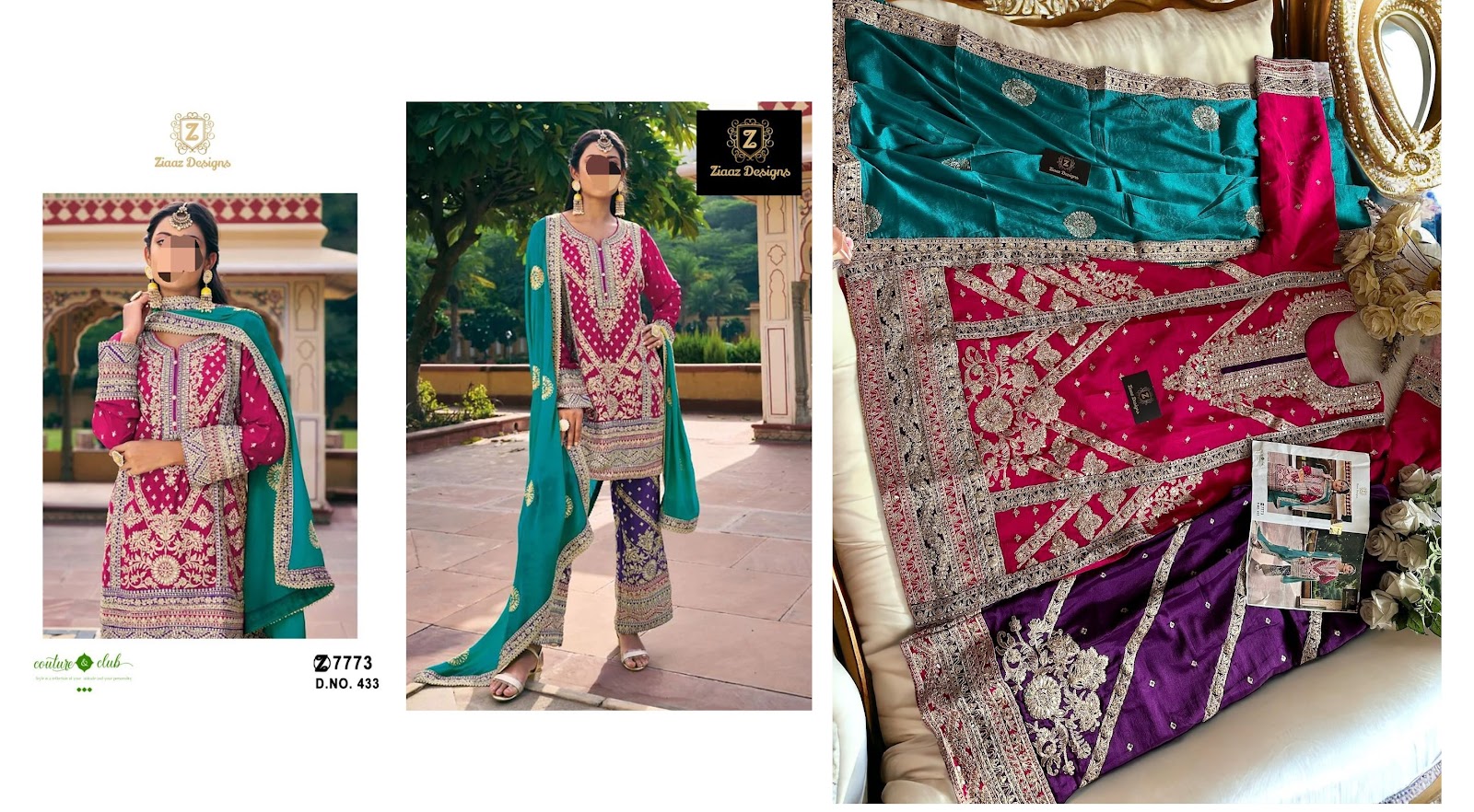 431-432-433 Ziaaz Designs Chinon Embroidery Pakistani Readymade Suits