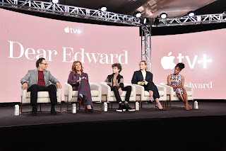 Jason Katims, Creator/Executive Producer, Connie Britton, Colin O’Brien, Taylor Schilling, and Anna Uzele from “Dear Edward” speak at the Apple TV+ 2023 Winter TCA Tour at The Langham Huntington Pasadena.