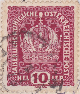 Briefmarke 10 Heller Kaiserliche Königliche Österreichische Post, Gestaltung: Rudolf Junk.