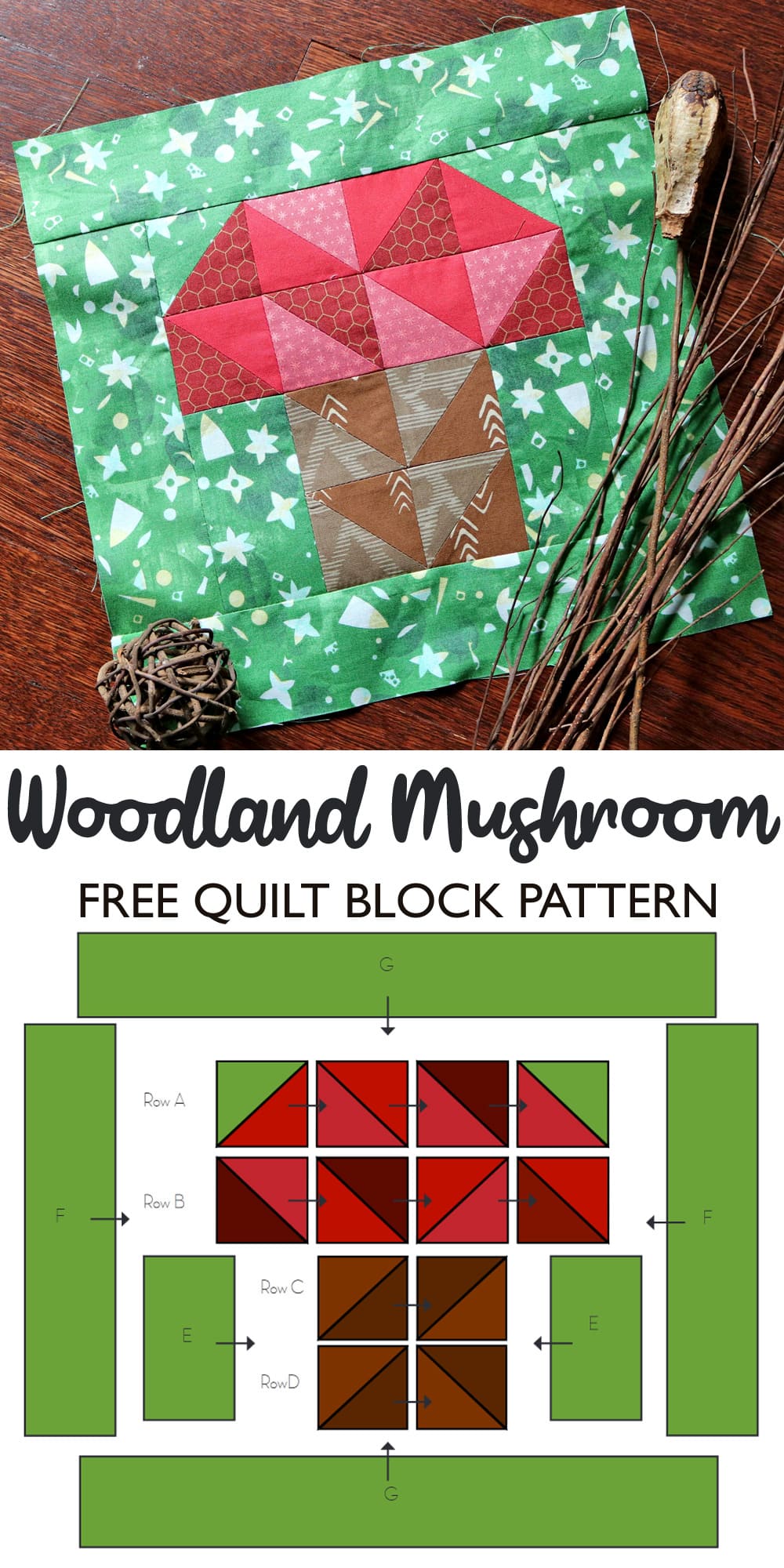 Woodland Mushroom Quilt Block Pattern