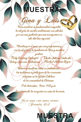 tarjeta de boda decorada con hojas