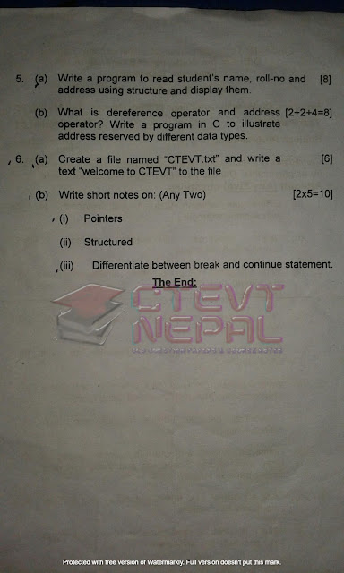 [CTEVT] 1st Year 1st Semester Computer Programming in C | Questions Papers | Diploma in Computer Engineering/IT