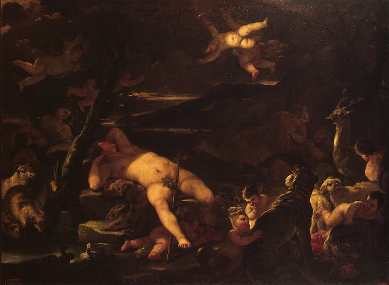 Young Bacchus Sleeping by Luca Giordano - Mythology, Religious Paintings from Hermitage Museum