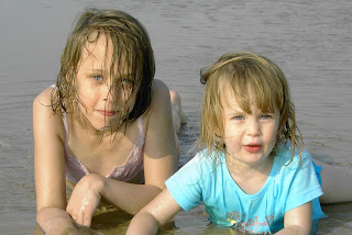 swimming, seaside, sisters