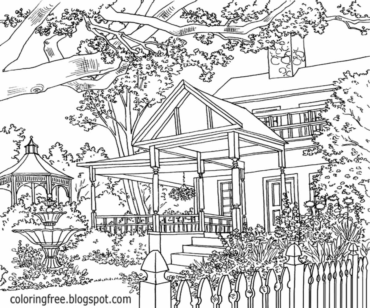 Striking home enhanced landscape garden coloring pictures for adults detailed gardening layout ideas
