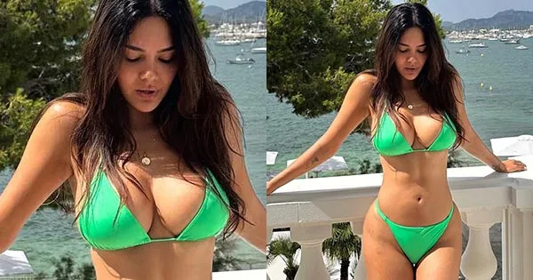esha gupta green bikini cleavage sexy body actress