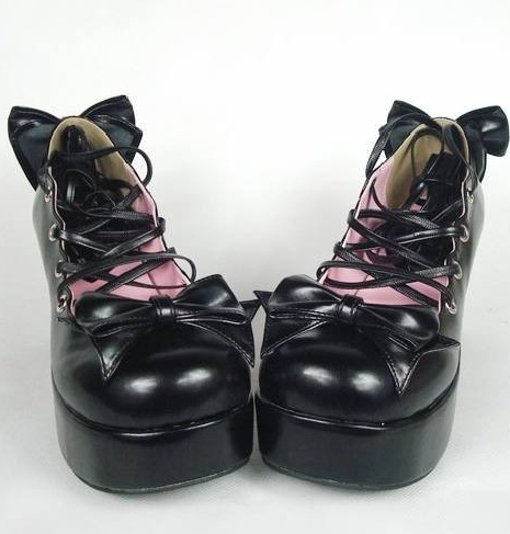 Black/White/Pink Cute Bow Lolita Platforms