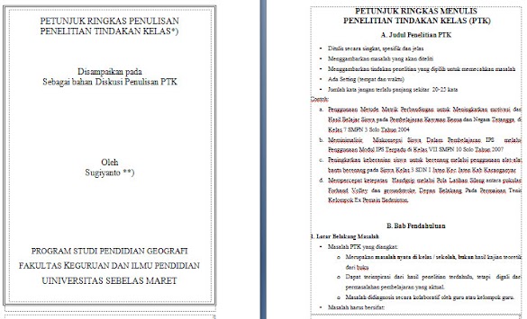 Petunjuk Ringkas Penulisan Penelitian Tindakan Kelas (Ptk)