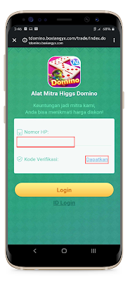 Mitra Higgs Domino Masukkan nomor handphone-mu dan klik tombol "Dapatkan" untuk mendapatkan kode verifikasi;