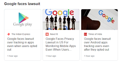 Google snippet shows stories on Indian newspapers on the latest lawsuit