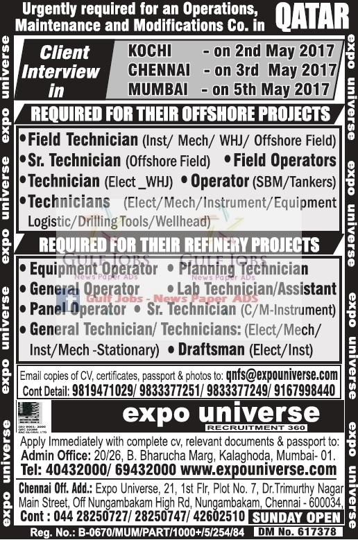 Offshore & Refinery Project Jobs for Qatar