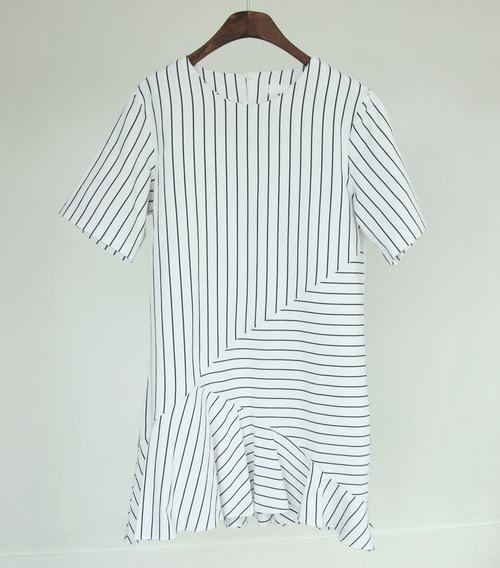 Mixed Striped Zip-Up Shift Dress