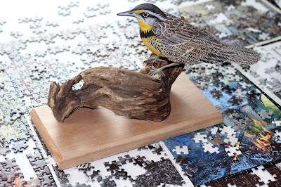 Carved Meadowlark on Perch