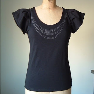 Shirt Necklace Top in Black Jersey