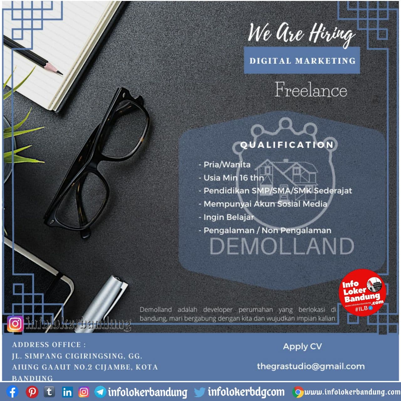 Lowongan Kerja Digital Marketing ( Freelance ) Demolland Bandung Desember 2020