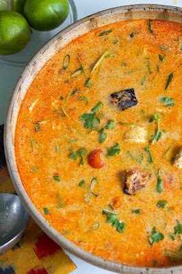 Thai, curry, soup, spicy, tofu, tomatoes, herbs, comfort food, easy