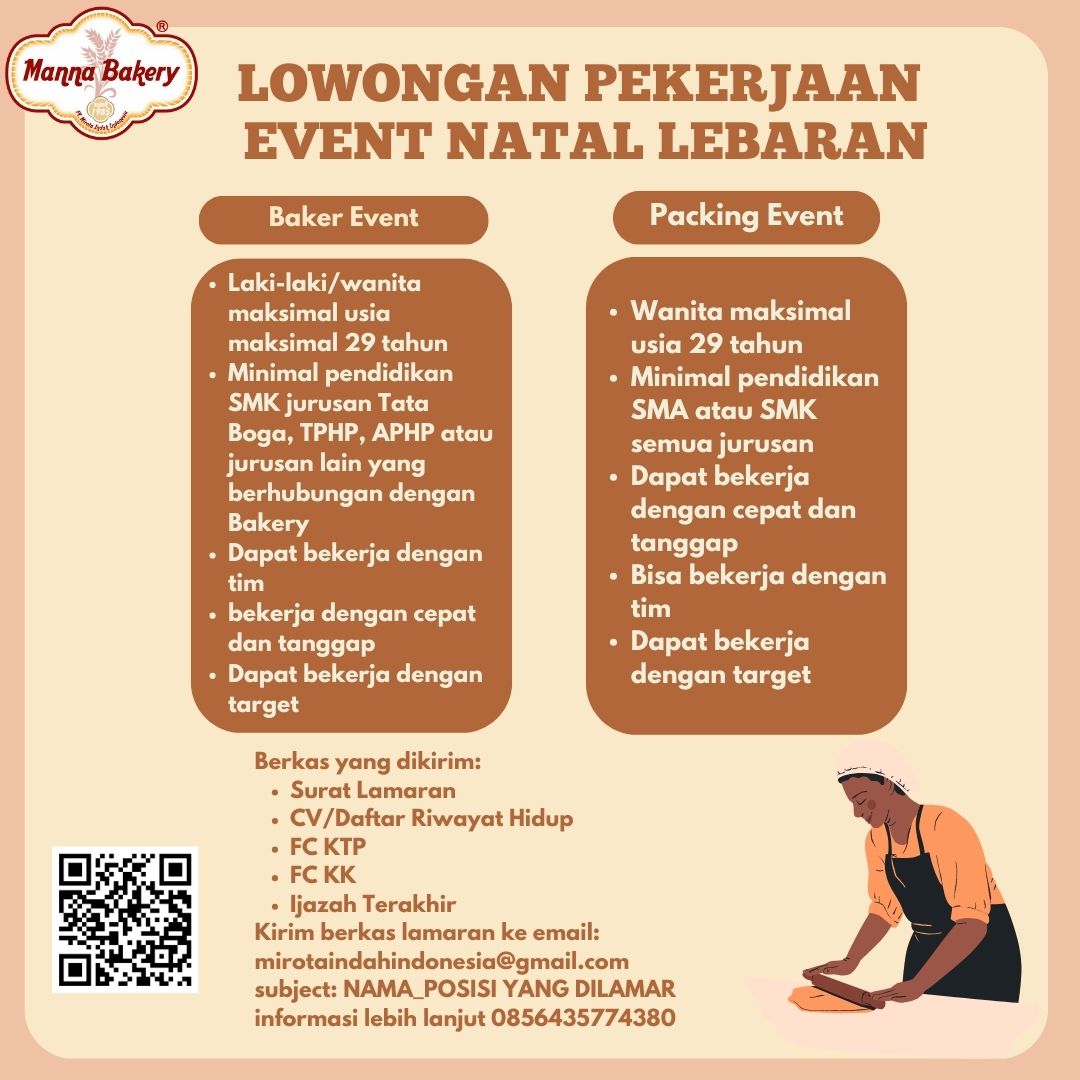 Loker Baker dan Packing Event di Manna Bakery Jogja
