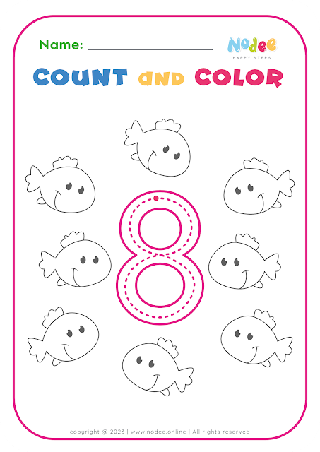 Color - Trace and Color Number eight Worksheet for Kids
