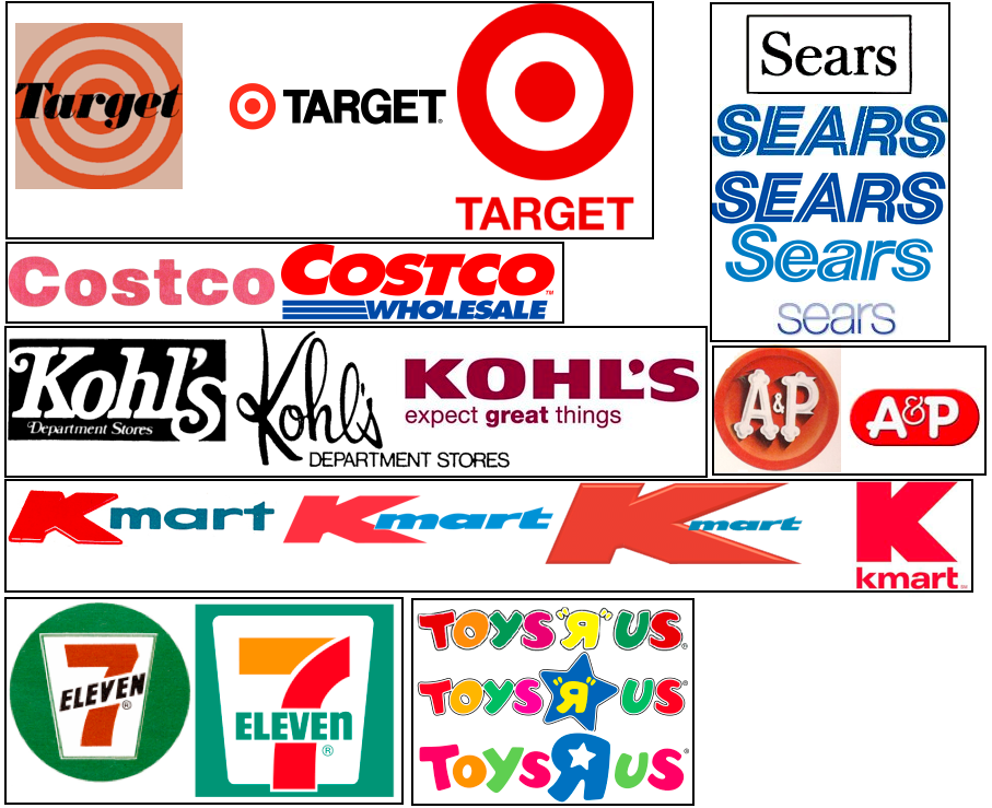 ... : Target, Sears, AP, Costco, Kmart, Kohls, 7 Eleven, Toys R Us