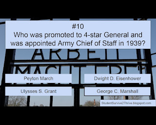 Who was promoted to 4-star General and was appointed Army Chief of Staff in 1939? Answer choices include: Peyton March, Dwight D. Eisenhower, Ulysses S. Grant, George C. Marshall