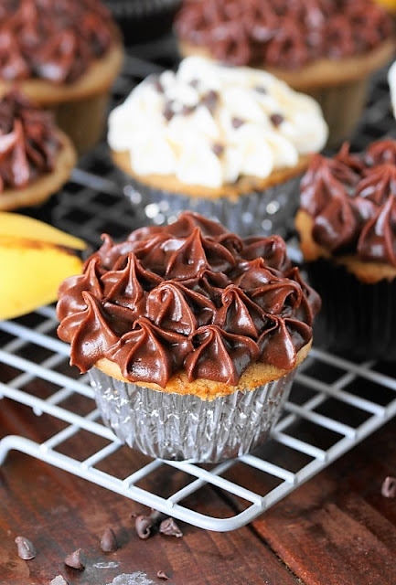 Banana Chocolate Chip Cupcakes with chocolate frosting image