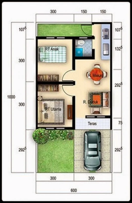 denah rumah minimalis dengan lebar 6 meter 1 lantai