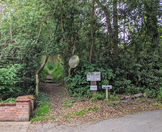 The footpath at the end of Noake Mill Lane