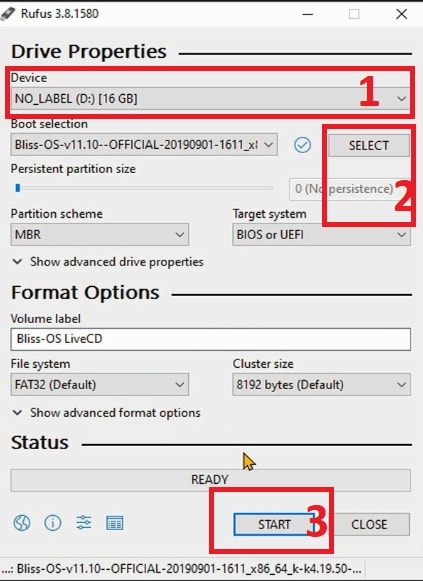 حرق نظام bliss os على فلاشة usb