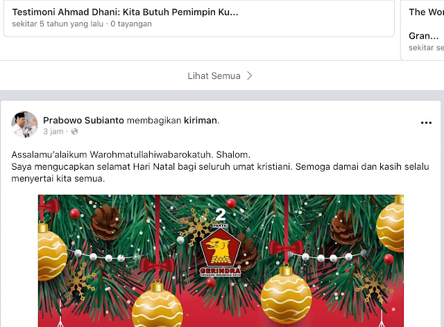 Prabowo Ucapkan Selamat Natal, Para Simpatisan Kecewa 