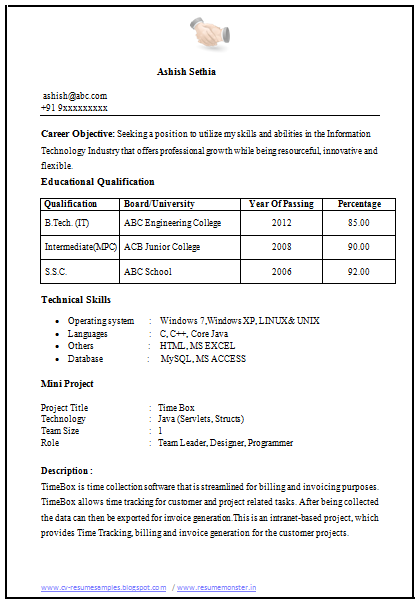 Cv format for freshers engineers free download - 10 ...