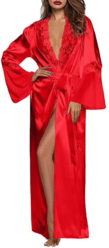 Long Women's Red Satin Robes