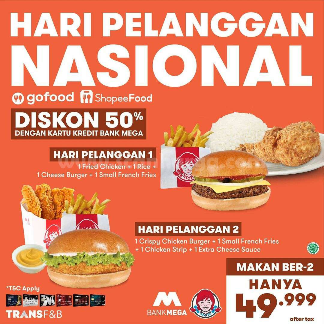 WENDY'S Promo Hari Pelanggan Nasional Diskon 50% dengan Kartu Kredit Bank Mega