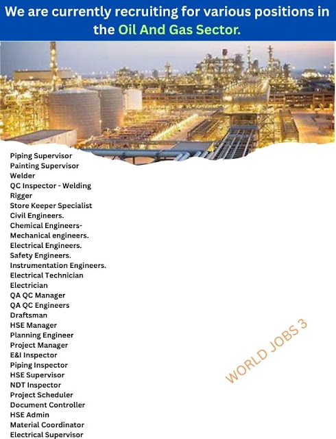 We are currently recruiting for various positions in the Oil And Gas Sector.