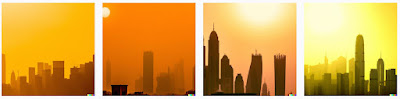 DALL-E heatwave blazing sun city skyscrapers