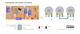 COLORSOUND TONE BENDER DISTORTION - GUITAR EFFECTVERO LAYOUT STRIPBOARD LAYOUT FOR DIY FX