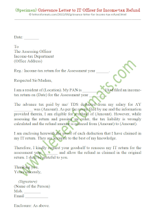 letter format to income tax department for refund