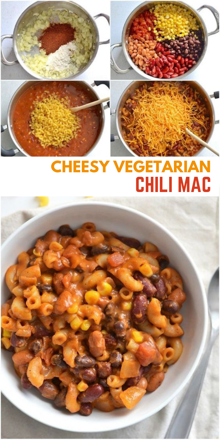 CHEESY VEGETARIAN CHILI MAC #Vegetarian #Chili