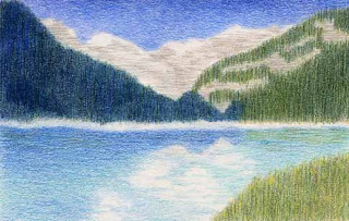 colored pencil drawing Lake Louise Canada