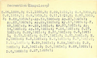 First index card of the "Recreation (Compulsory)" topic from the D Card Catalog.