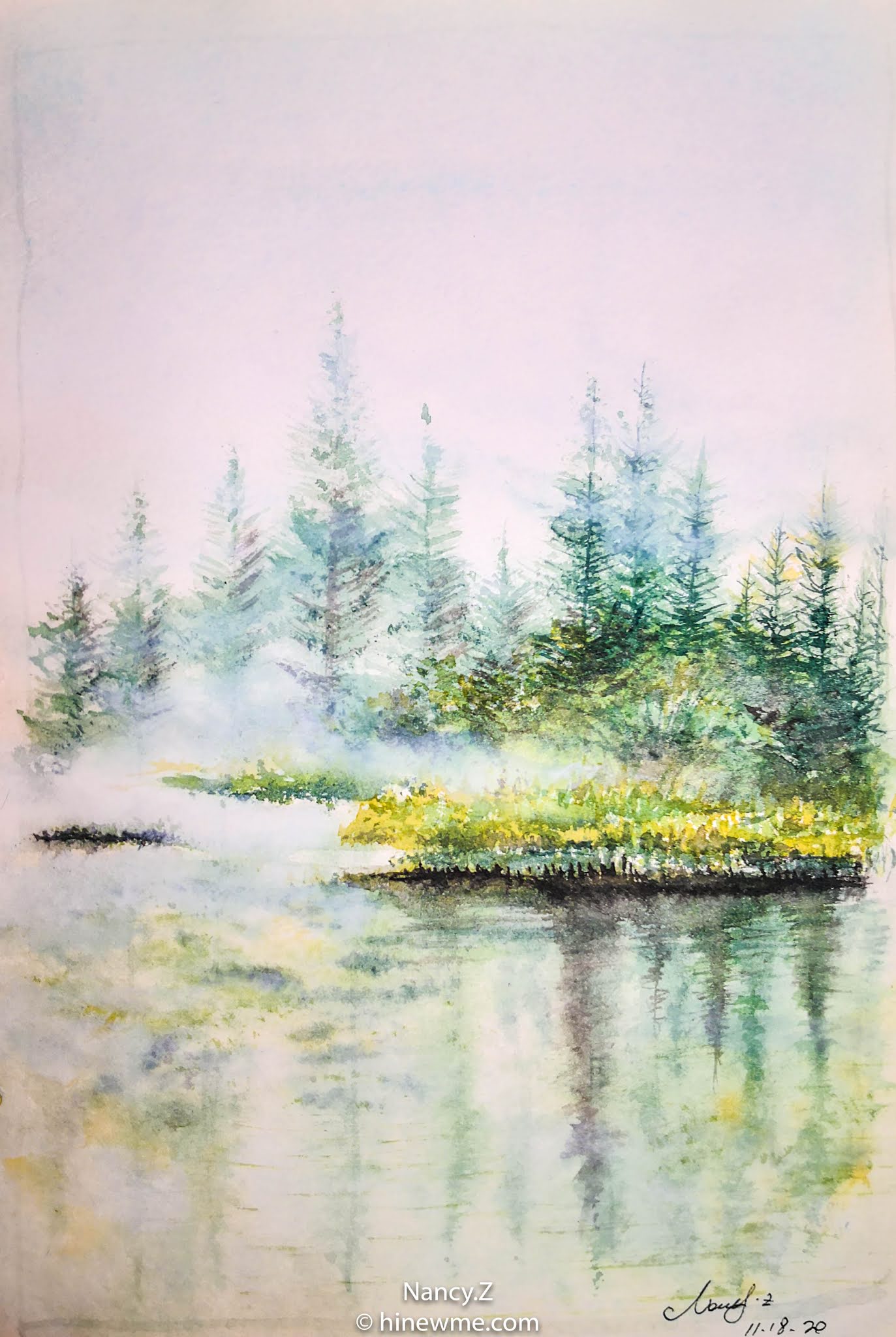 40 watercolor landscape nature forest, mountain, tree, sunset, come to see my painting ideas